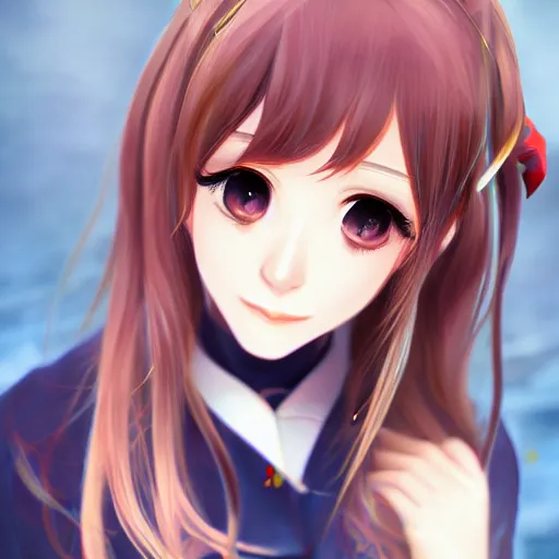 Image similar to full headshot portrait of Monika from Doki Doki Literature Club, drawn by WLOP, by Avetetsuya Studios, anime manga panel, trending on artstation