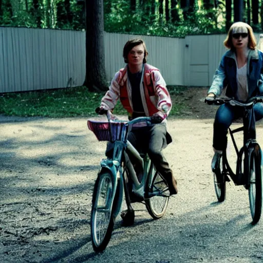 Image similar to still of ryan gosling and margot robbie, in stranger things