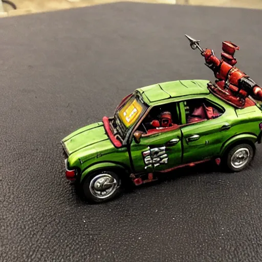 Image similar to Ork Looted 2001 Honda Civic, painted warhammer 40k miniature