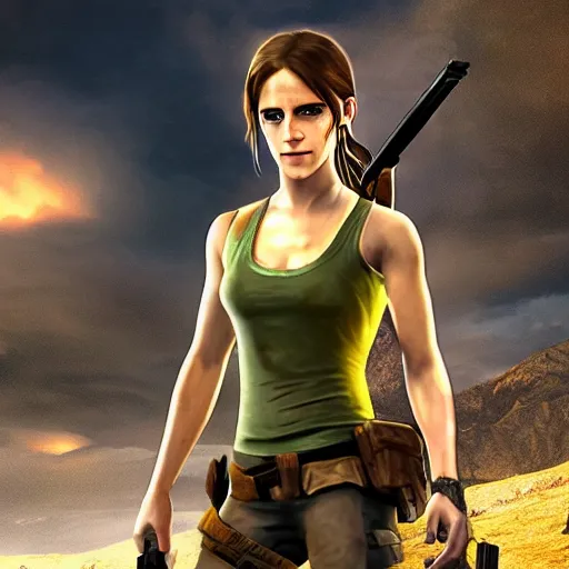 Image similar to Screenshot of Emma Watson as Lara Croft video game