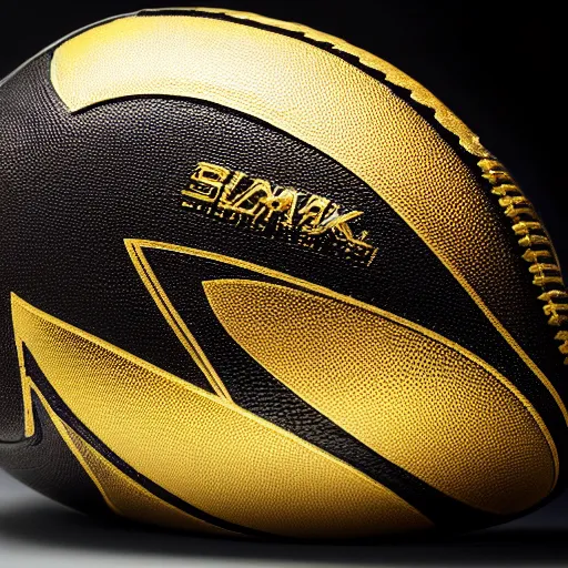 Image similar to black and gold American football, studio lighting, advertising photography