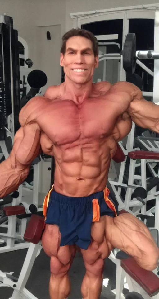 Image similar to real jerma face professional bodybuilder huge muscles strong expert photograph detailed