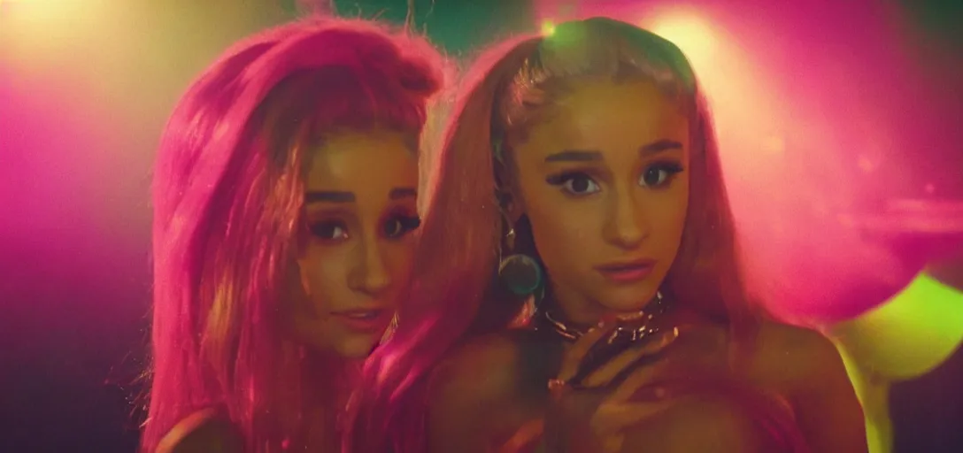 Image similar to cinematic movie still of ariana grande as a 1 9 7 0 s disco queen, 8 k hdr, action shot, movie still, hazy vibes, acid trip, fear and loathing