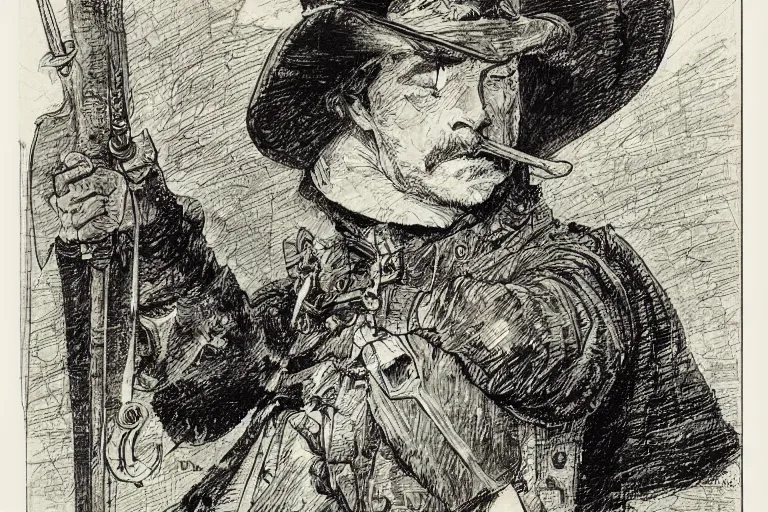 Image similar to 1 7 th century musketeer by ed fairburn, joseph clement coll, franklin booth, green