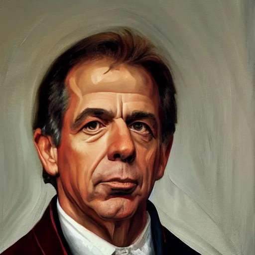 Image similar to renaissance portrait of nick saban, oil on canvas, regal, realism, detailed, meticulous