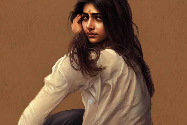 Image similar to Sensual good looking pale young Indian doctors wearing jeans in an airport, portrait, elegant, intricate, digital painting, artstation, concept art, smooth, sharp focus, illustration, art by artgerm and greg rutkowski and alphonse mucha