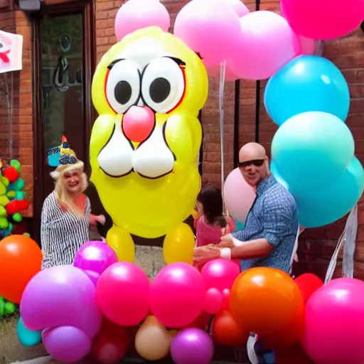 Image similar to anthropomorphic birthday balloon partying