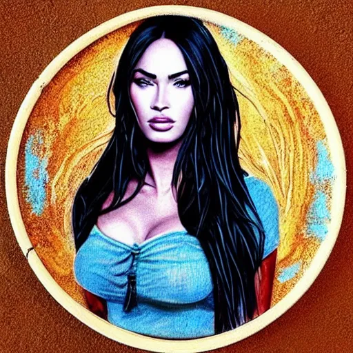 Image similar to “Megan Fox sand paintings, ultra detailed portrait, 4k resolution”