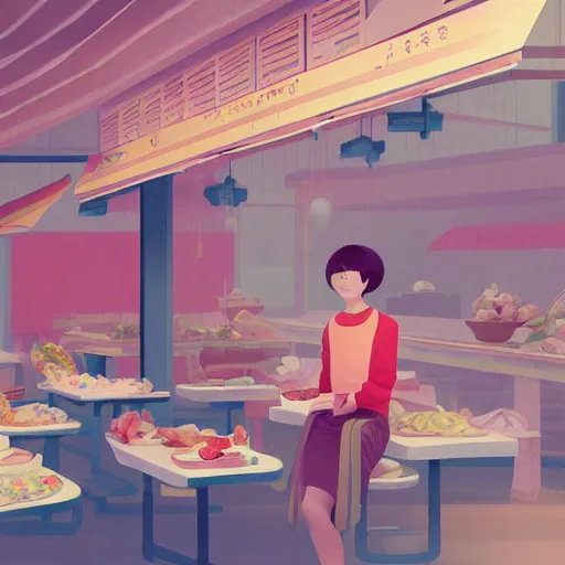 Prompt: a hawker centre by hsiao ron cheng