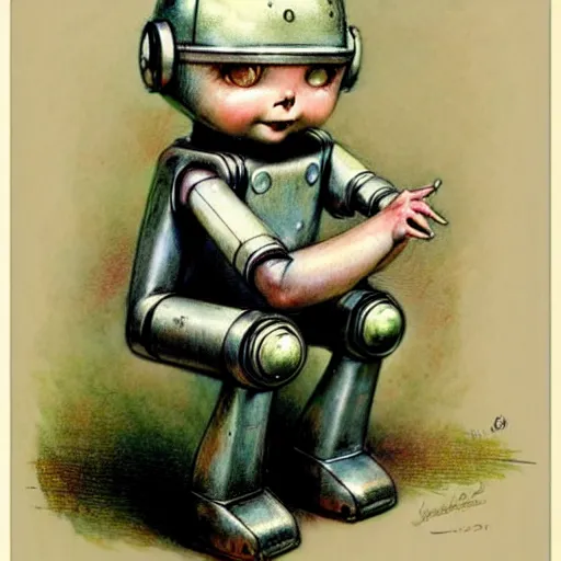 Image similar to ( ( ( ( ( 1 9 5 0 s robot elf baby. muted colors. ) ) ) ) ) by jean - baptiste monge