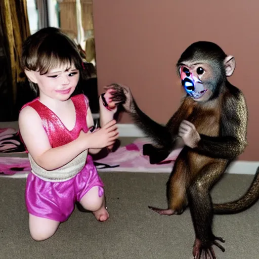 Prompt: tiny monkey beating the crap out of a glittery princess