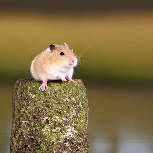 Prompt: a hamster riding on top of a duck, wildlife photography-g