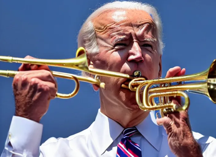 Image similar to joe biden playing the trumpet on stage at memorial day