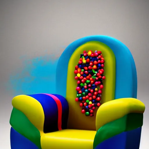 Image similar to an executive chair made out of candy, colorful, hyper realistic, 8k