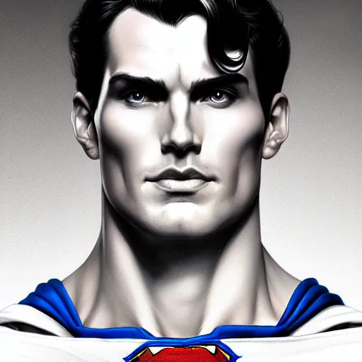 Image similar to symmetry!! front - faced portrait of superman, intricate, elegant, highly detailed, my rendition, digital painting, artstation, concept art, smooth, sharp focus, illustration, art by artgerm and greg rutkowski and alphonse mucha