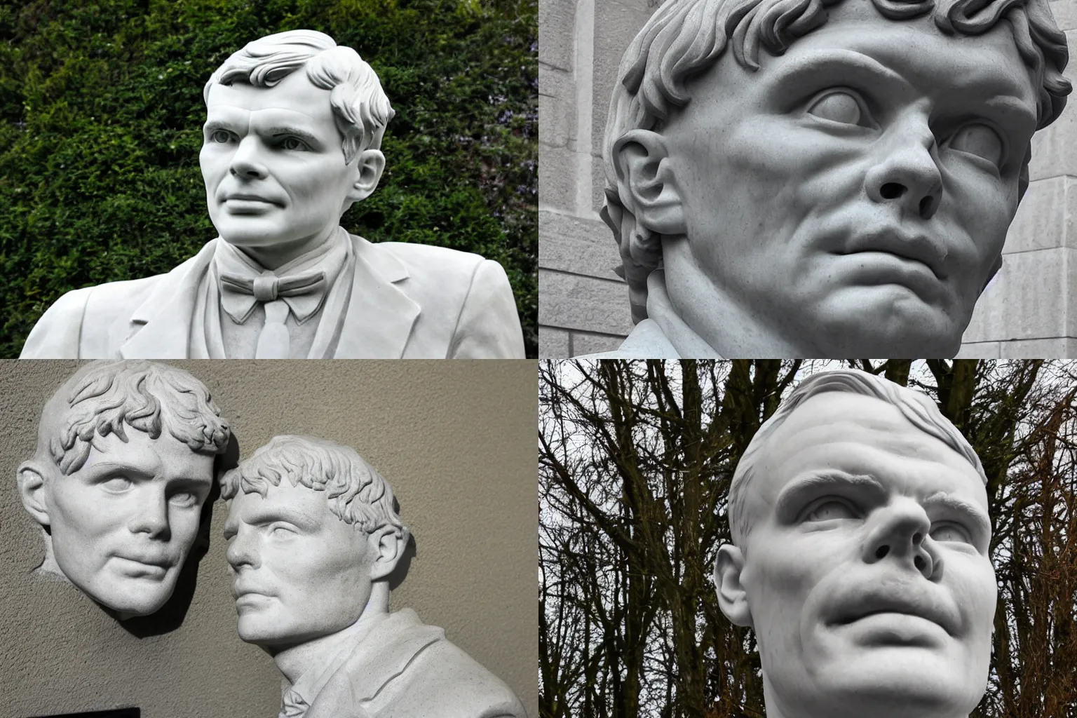 Prompt: A marble statue of Alan Turing photograph Roman close angle