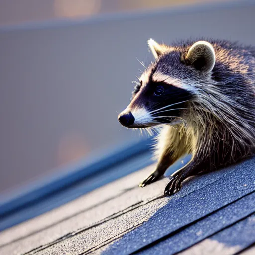 Image similar to raccoon on roof, morning light, backlit,