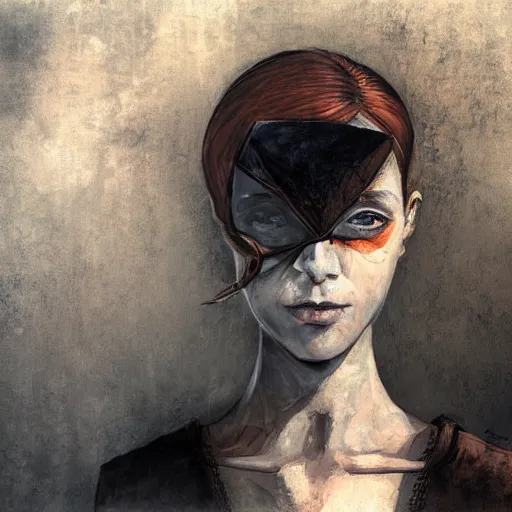 Image similar to a portrait of a beautiful young woman made of smoke and ember, visions of tomorrow, subtle smile in mysterious shadow, high contrast, by enki bilal