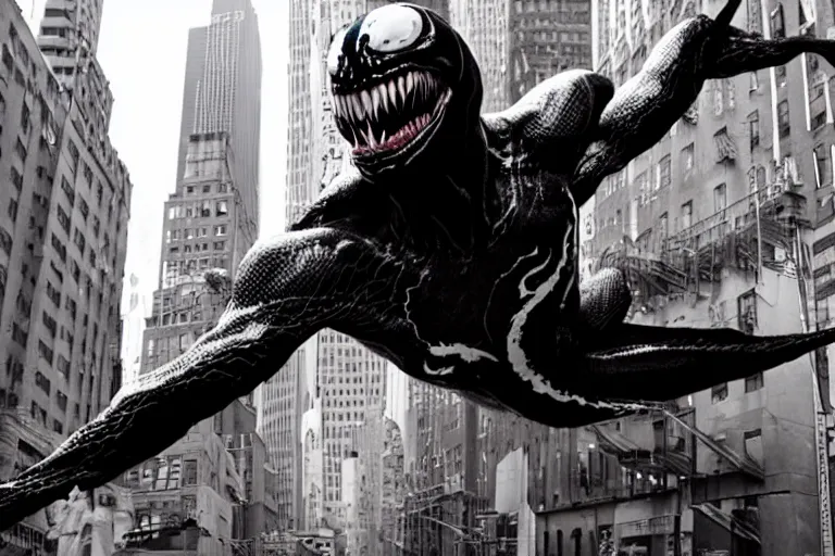 Image similar to Venom swinging through New York by Emmanuel Lubezki