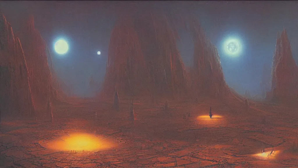 Image similar to otherworldly atmosphere of emissary space by arthur haas and bruce pennington and john schoenherr, cinematic matte painting