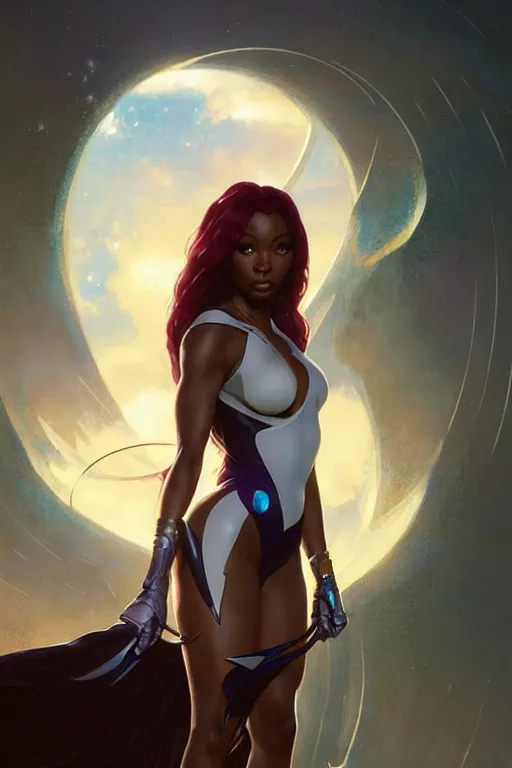 Image similar to normani as aeon flux starfire profile picture by Greg Rutkowski, matte painting, intricate, fantasy concept art, elegant, by Stanley Artgerm Lau, WLOP, golden ratio, thomas kindkade, alphonse mucha, loish, norman Rockwell,