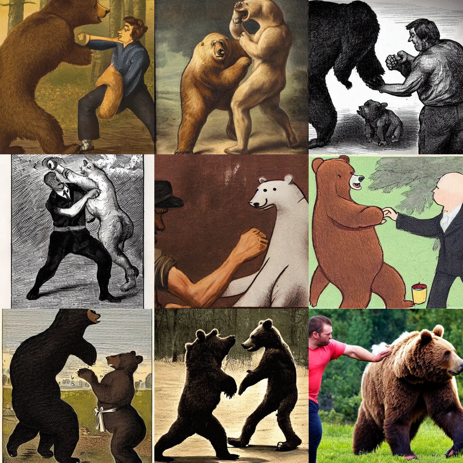 Prompt: A man punching a bear