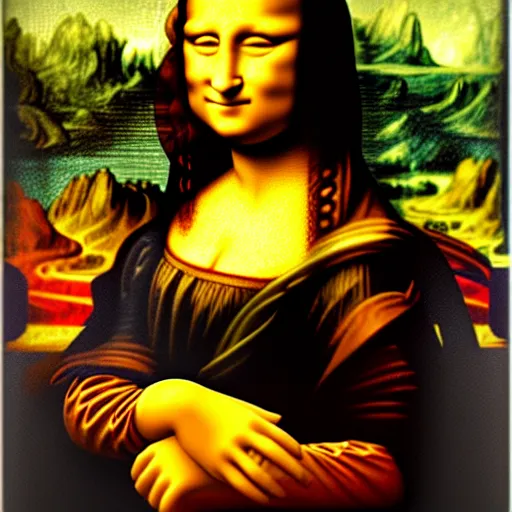Image similar to mona lisa in the style of ancient mosaic