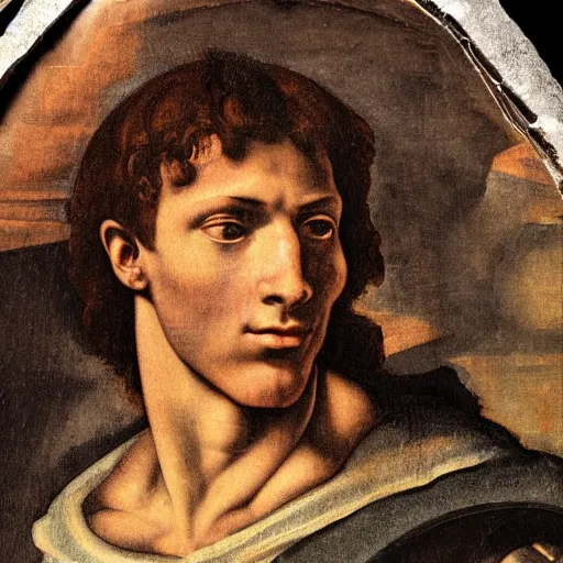 Prompt: paladin in the style of renaissance by michelangelo photograph of extremely detailed dystopian close up