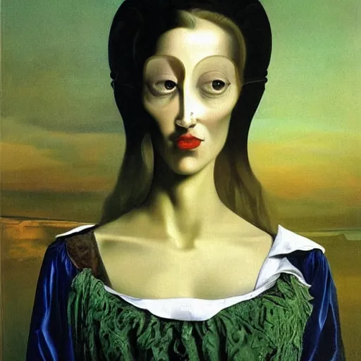 Prompt: portrait of a beautiful woman, oil painting by Dali