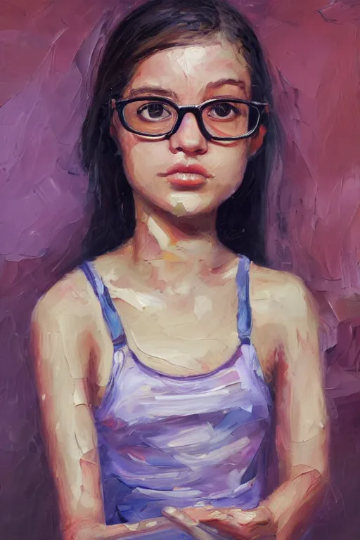 Prompt: palette knife oil painting portrait of sloane martinez ( nymph ) is a petite and mousy bespectacled bookworm who has grand questions about the mysteries of the universe. a gentle soul. extreme detail, any racial background, artstation trending, artgerm, deviant art, octane, substance, art history 8 k