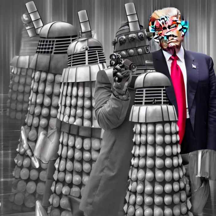 Image similar to donald trump as a dalek from doctor who, photorealistic, 4 k hd