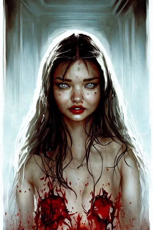 Image similar to movie poster of miranda kerr staring in a 1980 horror movie, haunted house themed, by artgerm and greg rutkowski