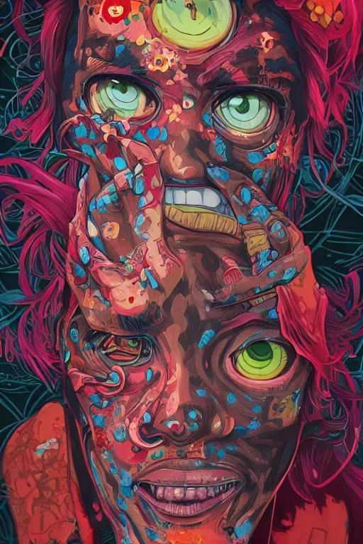 Image similar to a half zombie smiling, Tristan Eaton, victo ngai, artgerm, RHADS, ross draws