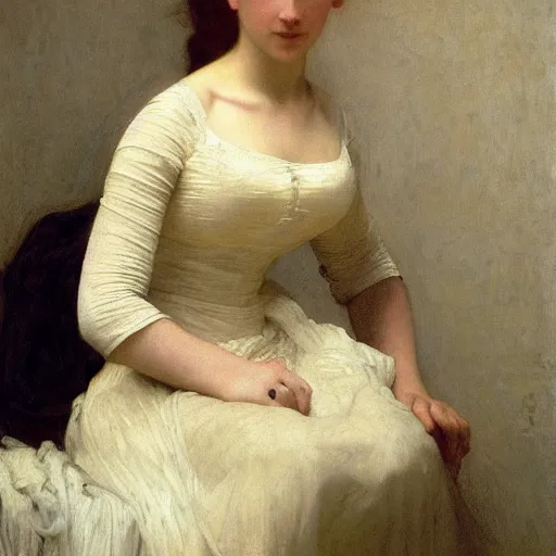 Image similar to Portrait of Florence Pugh, by William Adolphe Bouguereau, John Singer Sargent, Vermeer, serene