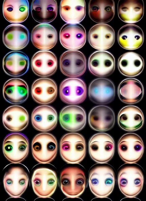 Prompt: diverse eyes!, rotating circle, dot pupils, eyes reflecting eyes, teams, healing, energetic, life, hybrids, thin glowing devices, reflections, vitals visualiser!!, advanced art, art styles mix, from wikipedia, grid of styles, various eye shapes