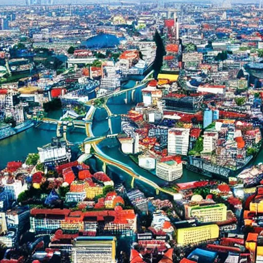 Image similar to Copenhagen and Bangkok morphed together as one new city