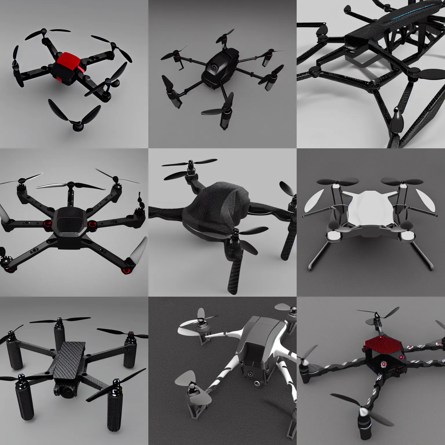 Prompt: 3 d render organic carbon fiber quad drone frame highly detailed