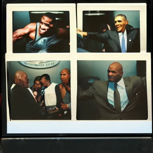 Image similar to polaroid of obama knocking out mike tyson in boxing match