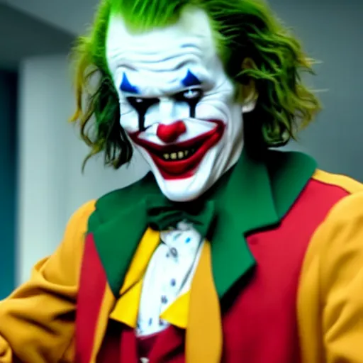 Prompt: A still of Ronald McDonald in the Joker (2019)