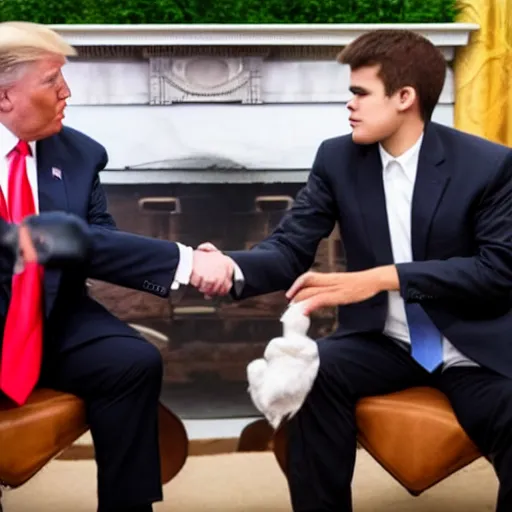 Image similar to donald trump and magnus carlsen shaking hands