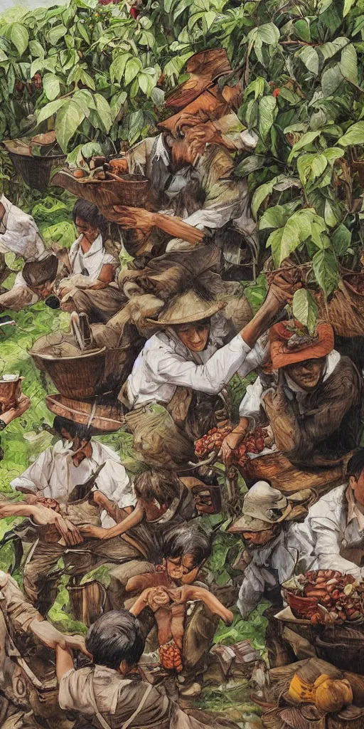 Image similar to oil painting scene from coffee plantation by kim jung gi