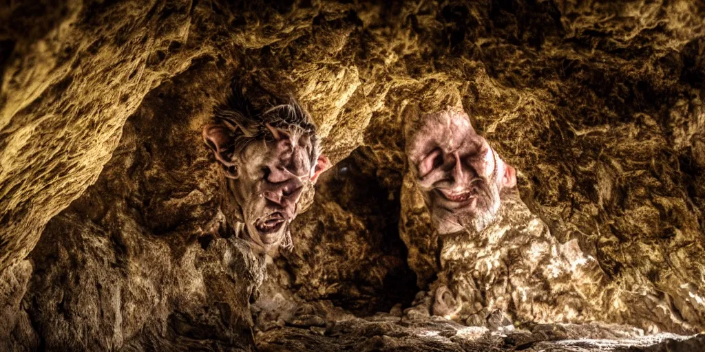 Image similar to a cave troll in a giant cave 8 k, gloomy lighting, shallow depth of field,