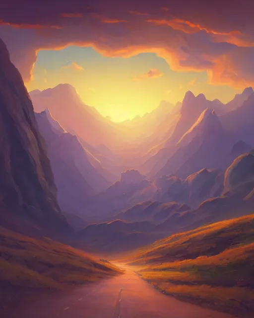 Image similar to a painting of a landscape with mountains and clouds, a matte painting by rhads, behance contest winner, fantasy art, 2 d game art, matte painting, concept art