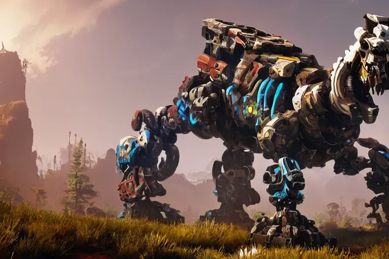 Image similar to tideripper machine mecha animal beast robot of horizon forbidden west horizon zero dawn bioluminiscence global illumination ray tracing hdr fanart arstation by sung choi and eric pfeiffer and gabriel garza and casper konefal