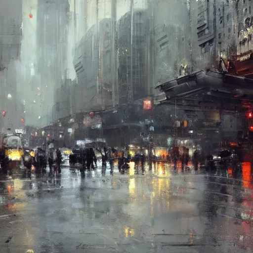 Prompt: cityscape painted by jeremy mann, street - level, dripping oil paint, highly detailed, high resolution