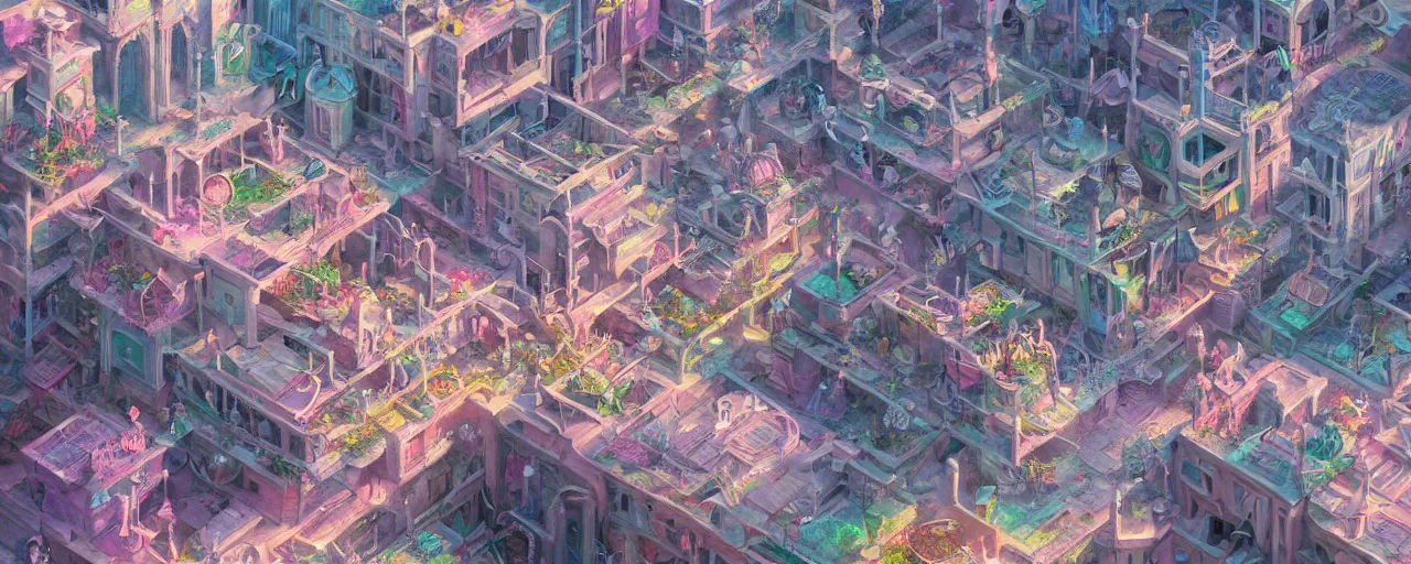 Image similar to detailed concept art illustration colorful pastel painting of a magical fantasy city in full intricate detail, ultra detailed, digital art, octane render, 4K, dystopian, micro details