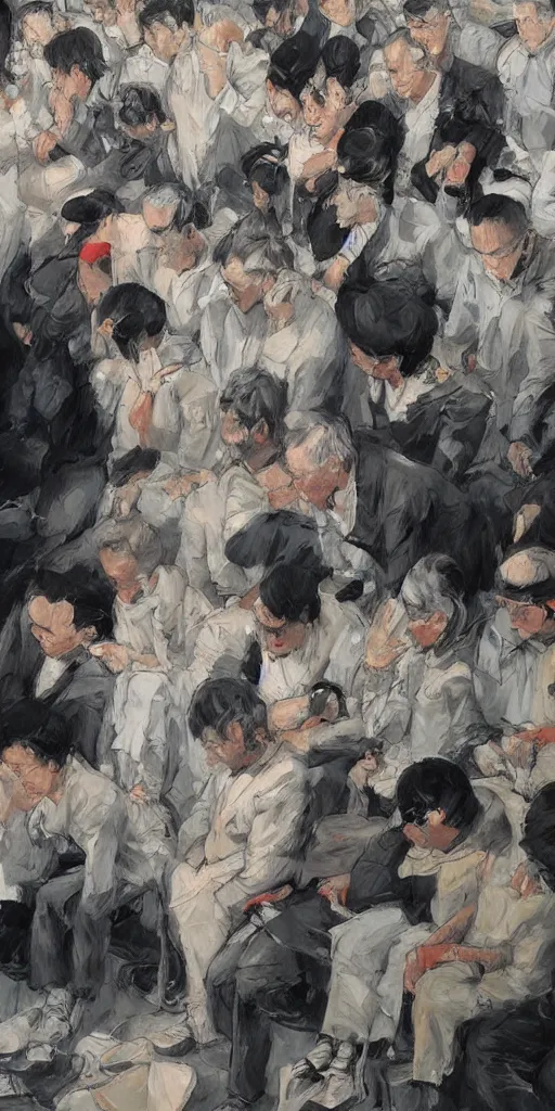 Image similar to oil painting scene from funerals by kim jung gi