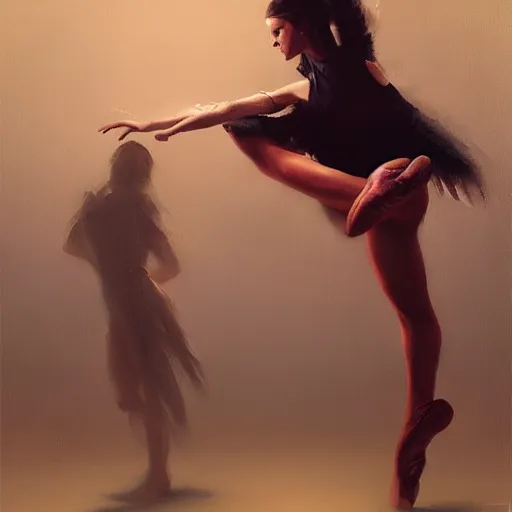 Image similar to oil painting dancer woman with dancer men, herb rose, by greg rutkowski, artstation