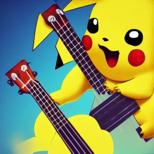 Image similar to a cute futuristic ukulele with pikachu, 8k, digital art, trending on artstation,