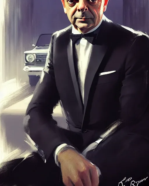 Prompt: rowan atkinson as james bond, suave looking, fine details, realistic shaded lighting poster by greg rutkowski, magali villeneuve, artgerm, jeremy lipkin and michael garmash and rob rey